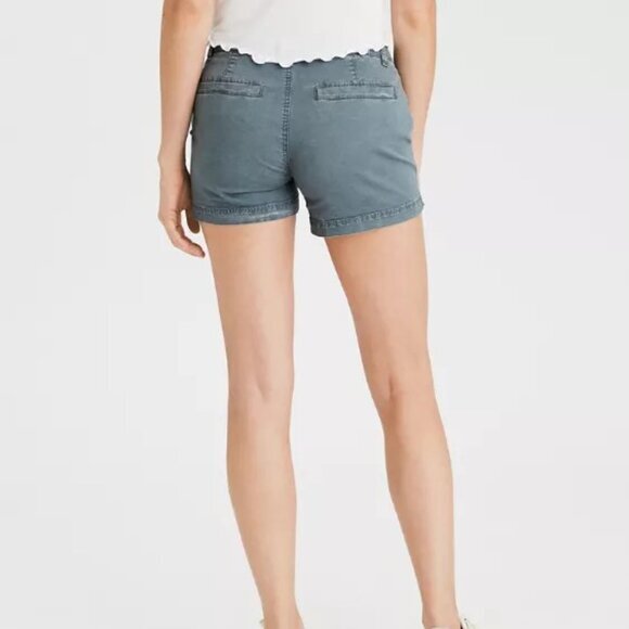 AE American Eagle Super Stretch Khaki MIDI Shortie Shorts Blue/ Gray- Size‎ 0 - Picture 2 of 11